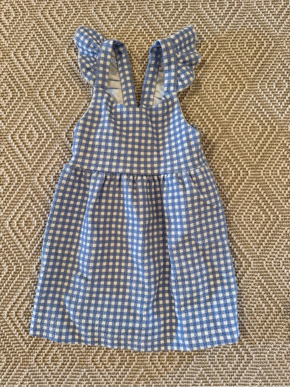 Zara Blue and White Gingham Ruffle Strap Dress